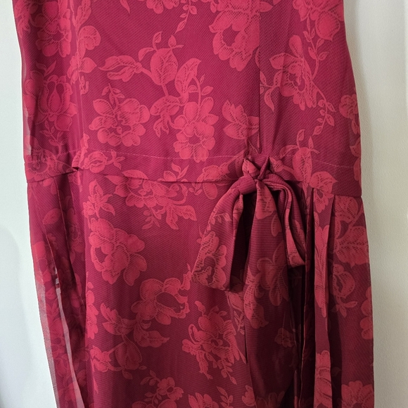 NWT London Times Red Floral Midi Dress Bow Sleeveless Fit & Flare Size 12 - Picture 8 of 11